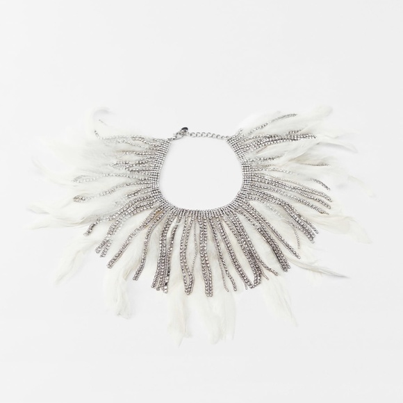 Zara limited edition rhinestones with feather design choker necklace - Picture 3 of 5
